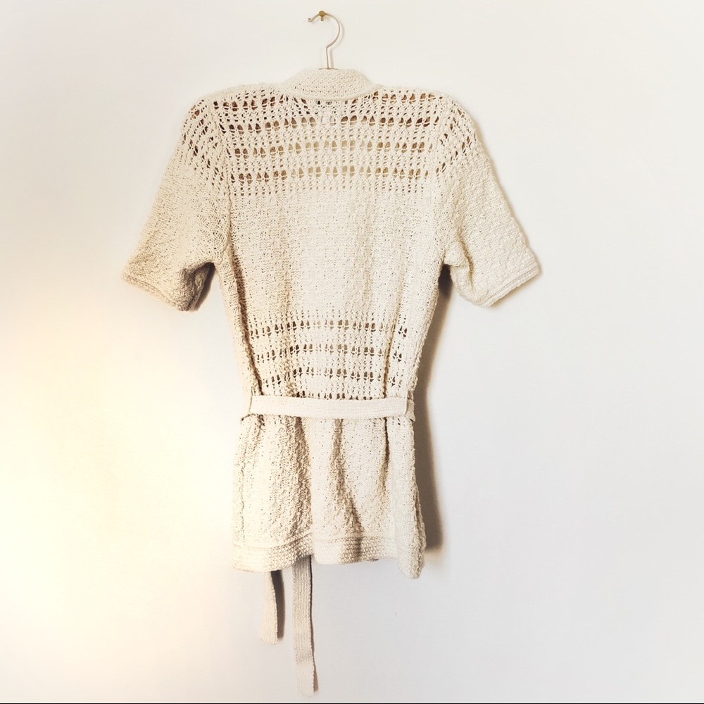 Loft Ivory Crochet Elbow Sleeve Cardigan w/Belt - Picture 3 of 6